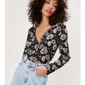 NWT Nasty Gal Black & Tan Floral Button Up Blouse